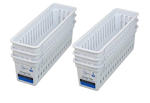 Mainstays Slim Plastic Storage Trays Baskets in White- Set of 6