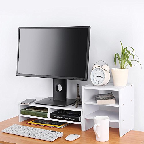 Monitor Stand Riser,Computer Laptop Monitor Riser Stand Desktop Wooden Storage Organizer with 3-Layer Shelf Space for Home & Office(White)