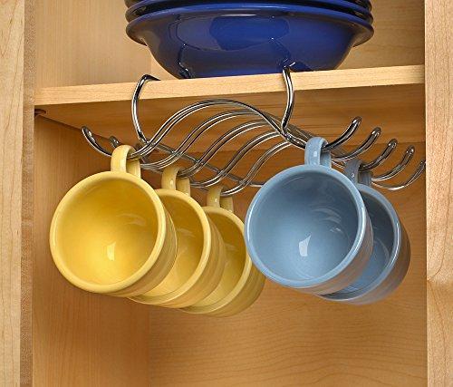 Results blikke decorative kitchen mounted under cabinet or or over the shelf rack holder for hanging coffee mugs and tea cups 10 x 8 5 x 3 inches chrome