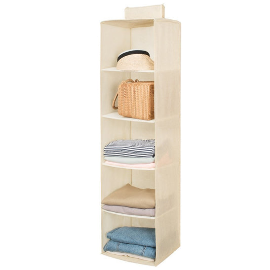 Hanging Closet Organizer,Sweater & sock Organizer with a Hook and Loops,Collapsible Storage Shelves for Clothes, pants and Shoes (Beige-5 Shelf)