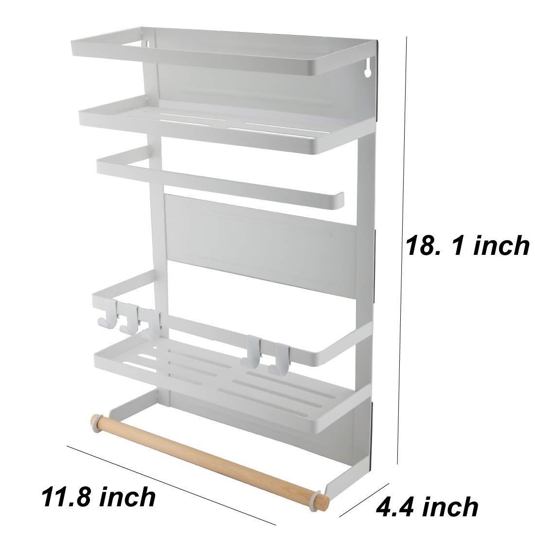 Explore kitchen rack magnetic fridge organizer 18 1x11 8x4 4 inch paper towel holder rustproof spice jars rack plastic wrap holder refrigerator shelf storage including 5 removable hook 201 white