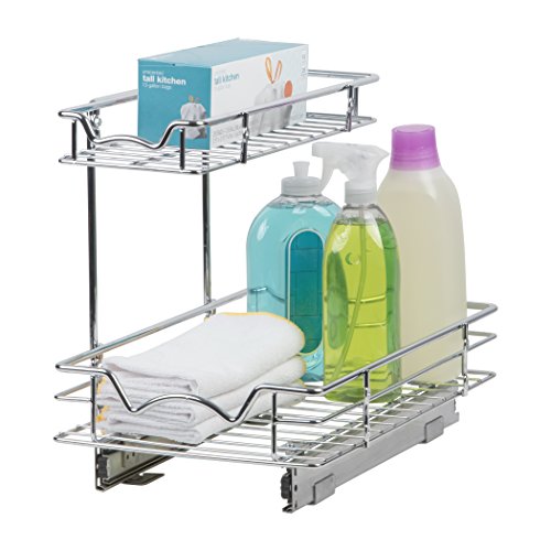 Slide Out Cabinet Organizer - 11"W x 18"D x 14-1/2"H, Requires At Least 12" Cabinet Opening - Kitchen Cabinet Pull Out Two Tier Roll Out Sliding Shelves & Storage Organizer for Extra Storage