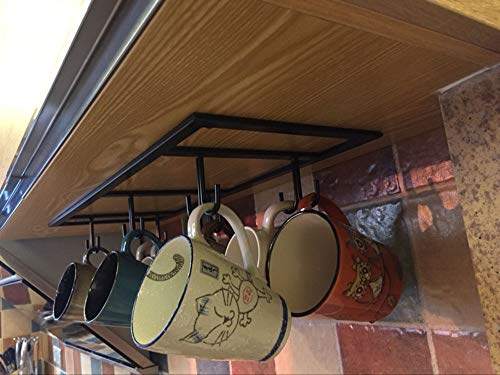 Qianniu 12 Hook Shelf, Mugs Coffee Cups Wine Glasses Storage Drying Rack, Cabinet Hanging Shelves, Organizer for Ties and Belts, Upside Down Wine Glass Holder (Black)