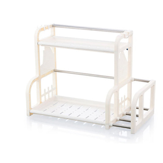 2 Tier Standing Rack, Kitchen Bathroom Countertop Cabinet Storage Organizer Spice Jars Bottle Utensil Knife Shelf Holder Rack, Shelf with Stainless Steel Support. (White)