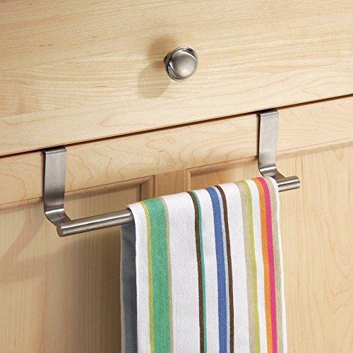 Latest mziart modern towel bar with hooks for bathroom and kitchen brushed stainless steel towel hanger over cabinet 9 inch