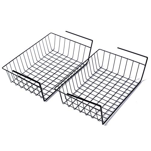 Large 2 Pack Under Cabinet Kitchen Storage Shelf Wire Basket Organizer Hanging Rack Kitchen Office Organization Food Storage Black Home Supplies Accessories 15.75 x 5.51 x 10.24 Inches