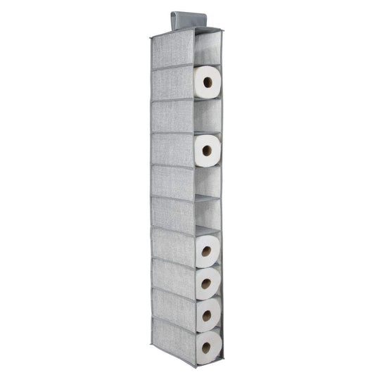 mDesign Soft Fabric Over Closet Rod Hanging Paper Towel Storage Organizer with 10 Deep Shelves for Convenient Organization in Kitchen, Bathroom, Entryway - Textured Print - Gray
