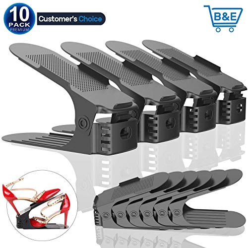 Anclle Adjustable Shoe Slots Organizer, 3 Step Creative Shoe Rack Space Saving Durable Shoe Holder for Shoe Storage Space Saver 10 Packs?Gray?