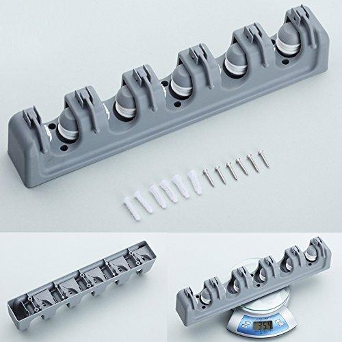 Latest mop broom holder wall mounted garden tool organizer space saving storage rack hanger with 5 position with 6 hooks strong grip holds up to 11 tools for kitchen garden and garage