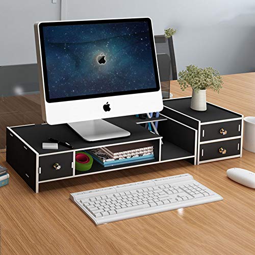 GCX&LV Wooden Monitor Stand for Desk,Laptop Computer Monitor Stand Riser Wood Desk Organizer with Organizer Drawer-C
