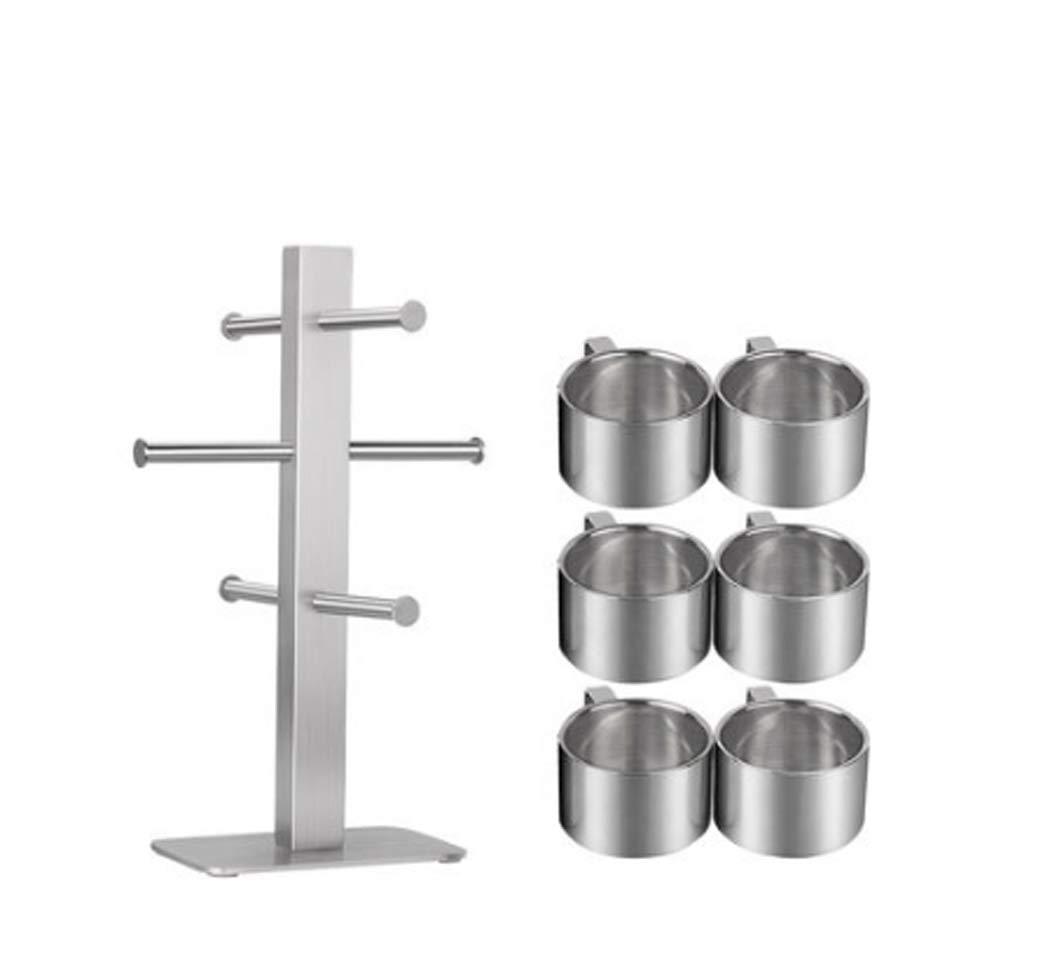 Exclusive lhfj 6 hooks mug holder cup hanger 304 stainless steel mug cup drying holder rack portable vertical kitchen cup mug organizer edition frame and 6 cups