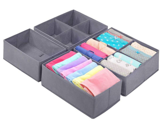 Homyfort Foldable Cloth Storage Bins Closet Dresser Drawer Organizer Cube Basket Boxes Containers Divider with Drawers for Underwear, Bras, Socks, Ties, Scarves,Set of 6 Pack Purple