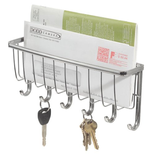 iDesign York Lyra Mail, Letter Holder, Key Rack Organizer for Entryway, Kitchen - Wall Mount, Chrome