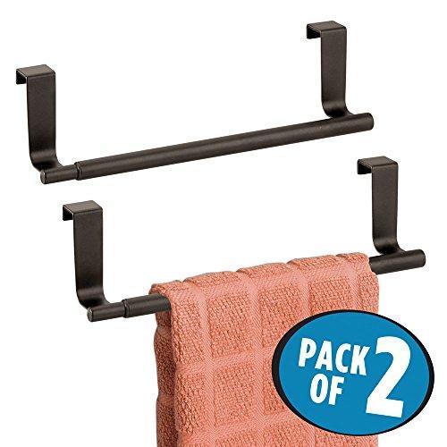 Top mdesign decorative kitchen over cabinet expandable towel bars hang on inside or outside of doors for hand dish and tea towels pack of 2 bronze finish