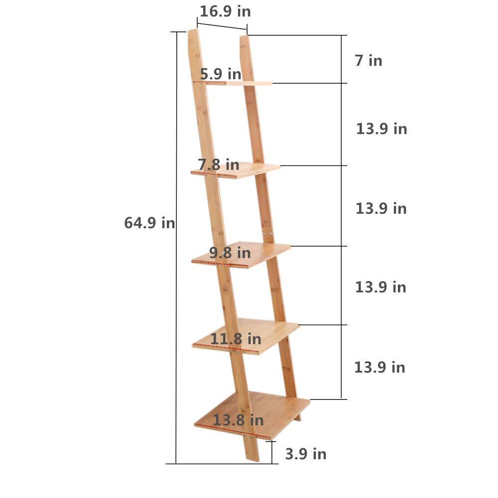 Related exilot natural bamboo ladder shelf 5 tier wall leaning bookshelf ladder bookcase storage display shelves for living room kitchen office multi functional plant flower stand shelf