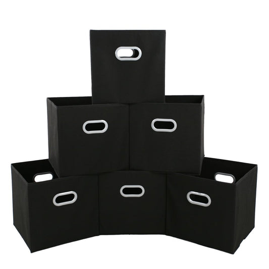 MAX Houser Fabric Storage Bins Cubes Baskets Containers with Dual Plastic Handles for Home Closet Bedroom Drawers Organizers, Flodable, Set of 6 (Black)