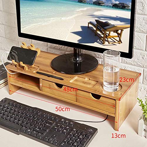 GCX&LV Office Bamboo Monitor Stand Riser,Printer Desktop Computer Monitor Stand Riser with Storage Organizer for Home Office Wood Desk Organizer-C