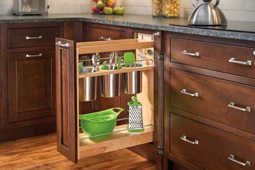 Base Cabinet Pullout Utensil Base Organizer Blumotion Soft-Close Sink & Base Accessories - 448UT-BCSC-8C - 8"W x 21-1/2"D x 29-1/2"H - Maple, Stainless Steel And Chrome