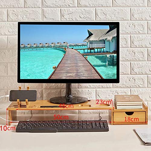 GCX&LV Office Bamboo Monitor Stand Riser,Printer Desktop Computer Monitor Stand Riser with Storage Organizer for Home Office Wood Desk Organizer-A