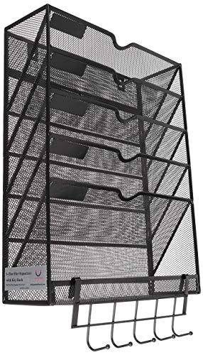 Adama&Benno Hanging Wall-Mounted Metal Mesh File Organizer with Key Rack (Black)