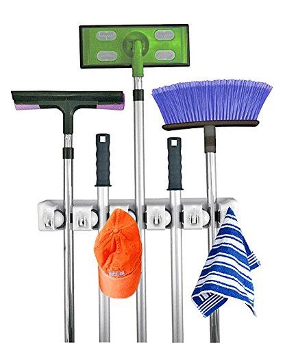 Home-it Mop and Broom Holder Wall Mount Garden Tool Storage Tool Rack Storage & Organization for the Home Plastic Hanger for Closet Garage Organizer (5-position)