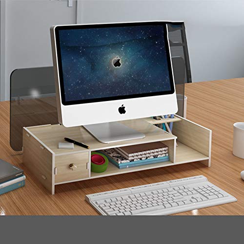 GCX&LV Wooden Monitor Stand for Desk,Laptop Computer Monitor Stand Riser Wood Desk Organizer with Organizer Drawer-A