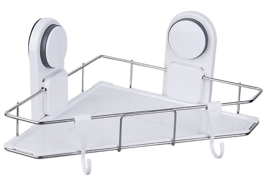 DEKINMAX Shower Basket Suction Shampoo Holder Bathroom Corner Shelf Stainless Steel with Towel Hooks