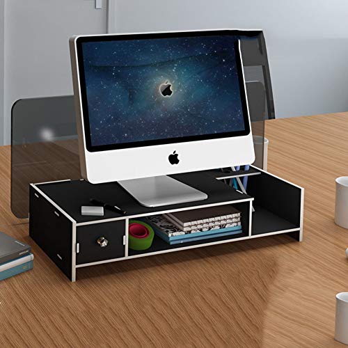 GCX&LV Wooden Monitor Stand for Desk,Laptop Computer Monitor Stand Riser Wood Desk Organizer with Organizer Drawer-B