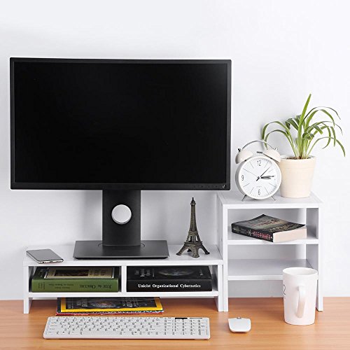 GOTOTOP Computer Monitor Stand Riser,Wooden Laptop TV Stand Desktop Riser with 3-Tier Desktop Storage Desk Organizer for Home Office (White)
