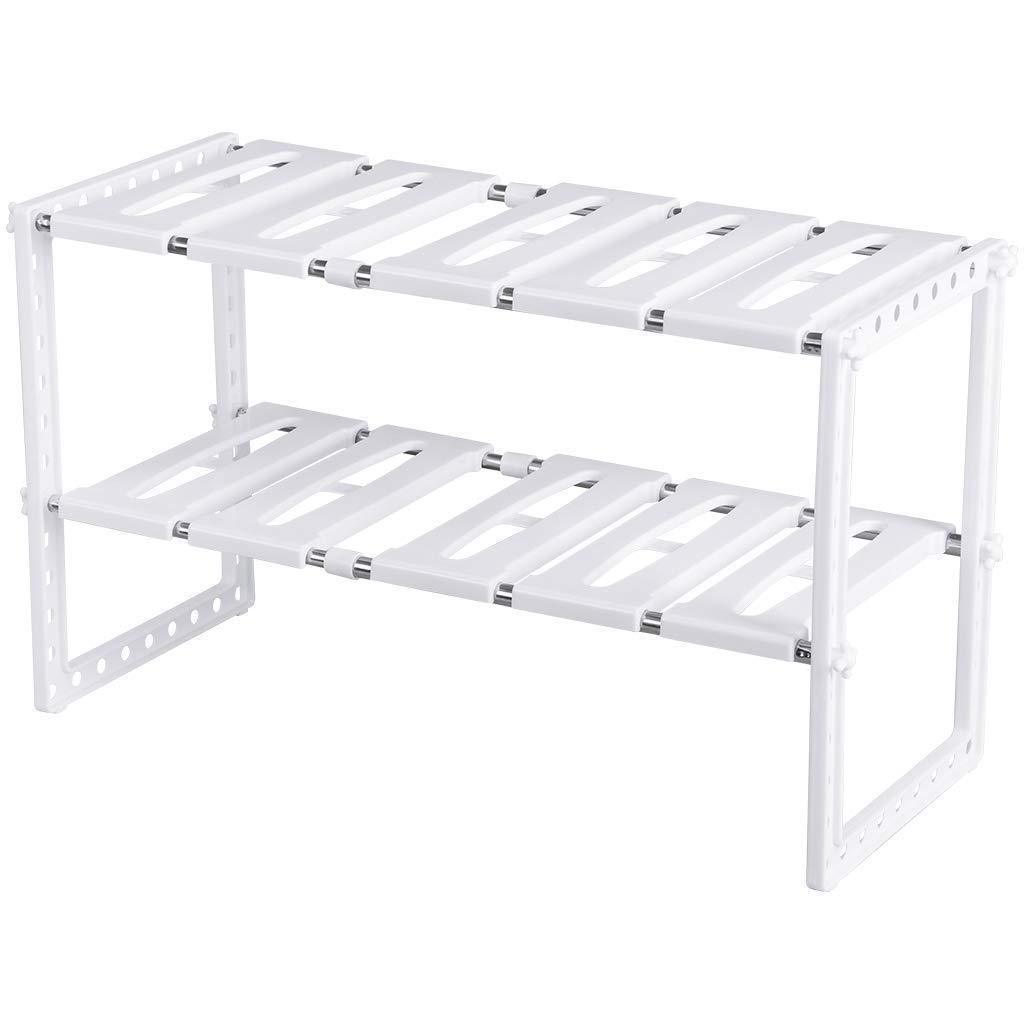 Latest under sink organizer 2 tier expandable kitchen bathroom pantry storage shelf multi functional adjustable under kitchen sink organization storage rack heavy duty white