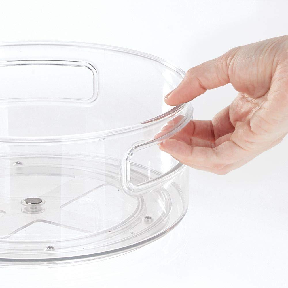 Try mdesign deep plastic lazy susan turntable food storage bin with handles rotating organizer for kitchen pantry cabinet cupboard refrigerator or freezer 9 round 4 pack clear