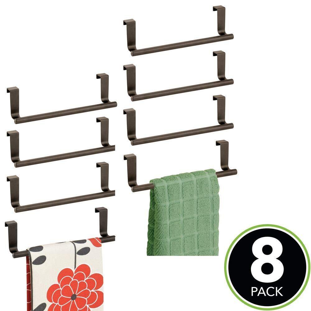 Organize with mdesign decorative metal kitchen over cabinet towel bar hang on inside or outside of doors storage and display rack for hand dish and tea towels 9 wide 8 pack bronze