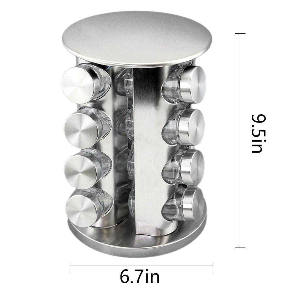 Featured double2c revolving countertop spice rack stainless steel seasoning storage organization spice carousel tower for kitchen set of 16 jars