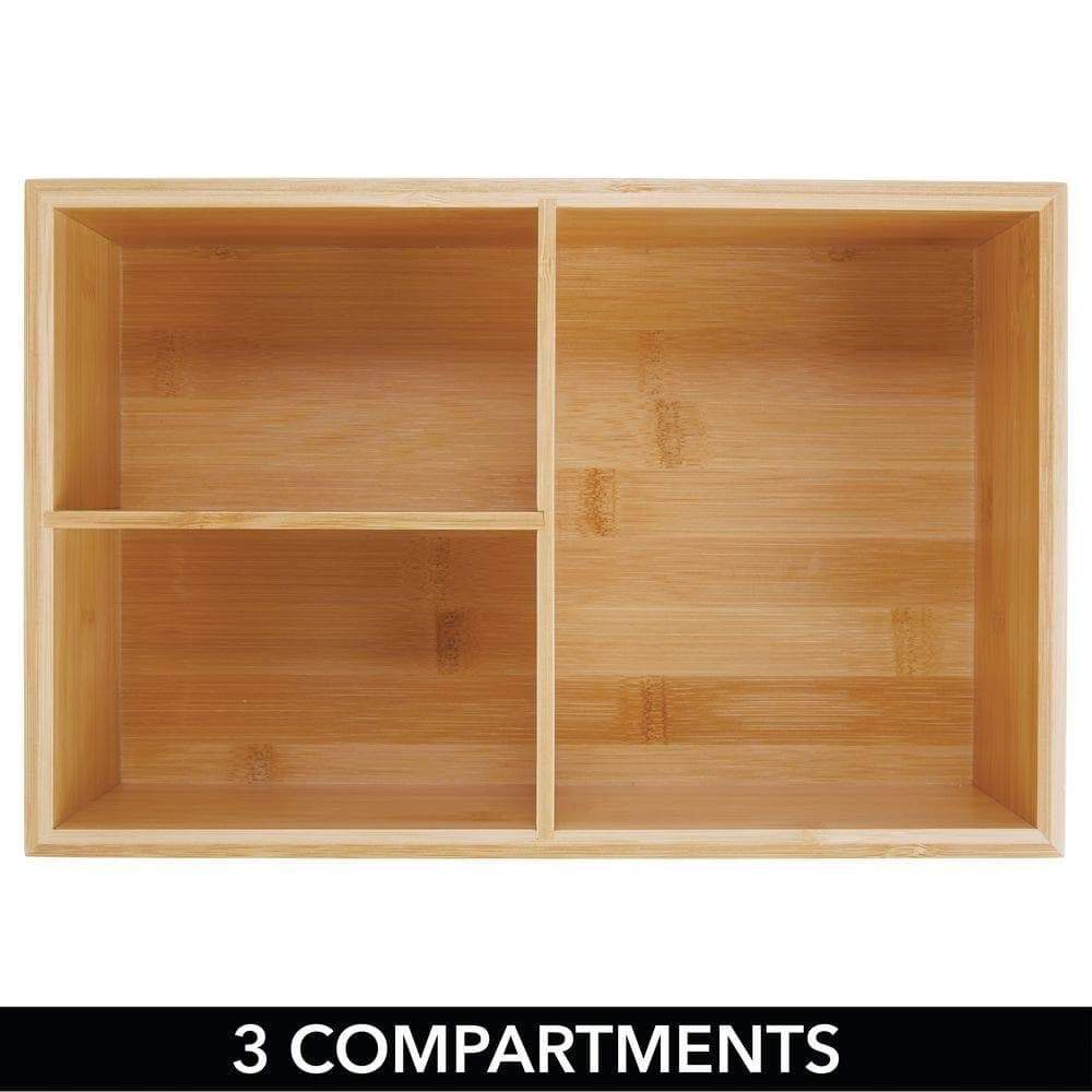 Get mdesign bamboo wood kitchen storage bin organizer for food container lids and covers use in cabinets pantries cupboards large divided organizer with 3 sections 2 pack natural