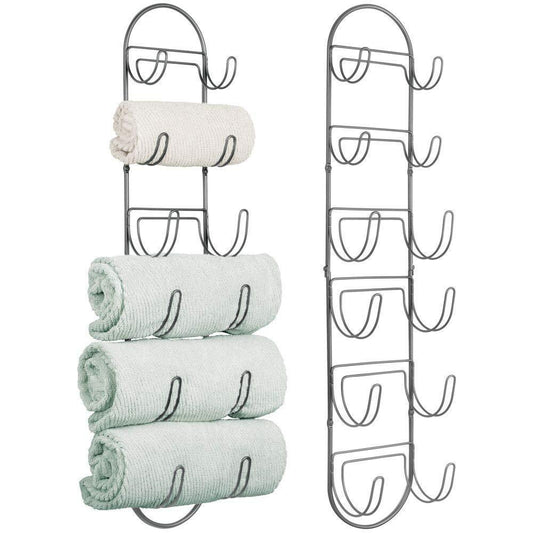 mDesign Wall Mount Metal Wire Towel Storage Shelf Organizer Rack Holder with 6 Compartments, Shelves for Bathroom Towels - 2 Pack - Graphite Gray