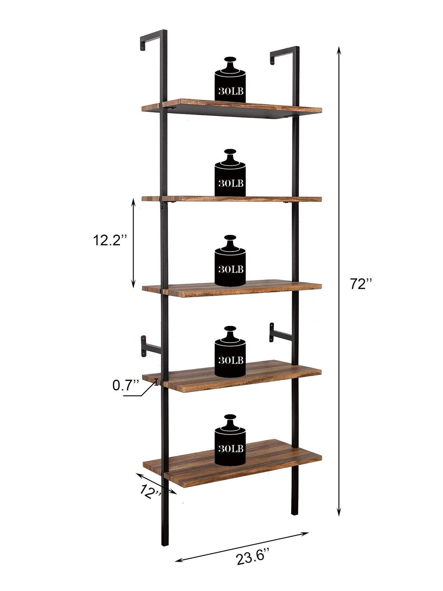 Shop ironck industrial ladder shelf bookcase 5 tier wood shelves wall mounted stable expand space bookshelf retro wall decor furniture for living room kitchen bar storage