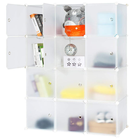 Discover the honey home modular storage cube closet organizers portable plastic diy wardrobes cabinet shelving with easy closed doors for bedroom office kitchen garage 12 cubes white