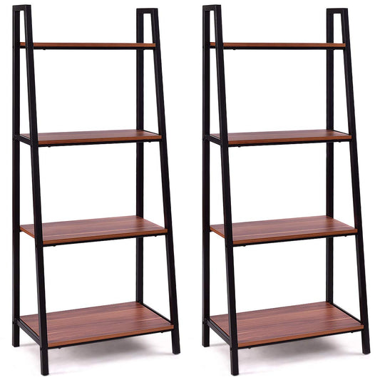 Tangkula 4-Tier Ladder Shelf Ladder Bookcase Indoor Outdoor Wood Bookshelf Display Shelves Plant Flower Stand Shelf (2)