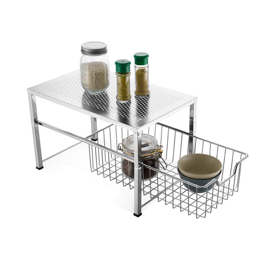 Great bextsware cabinet basket organizer with wire grid sliding drawer multi function stackable mesh storage organizer for kitchen counter desktop under sinksilver