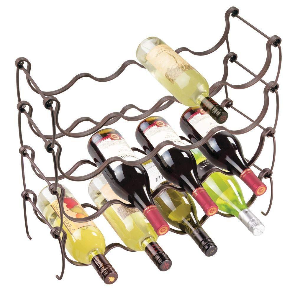 Home mdesign metal wire wine rack and water bottle storage organizer holder for kitchen countertops pantry fridge freestanding stackable each holds 4 bottles 4 pack bronze