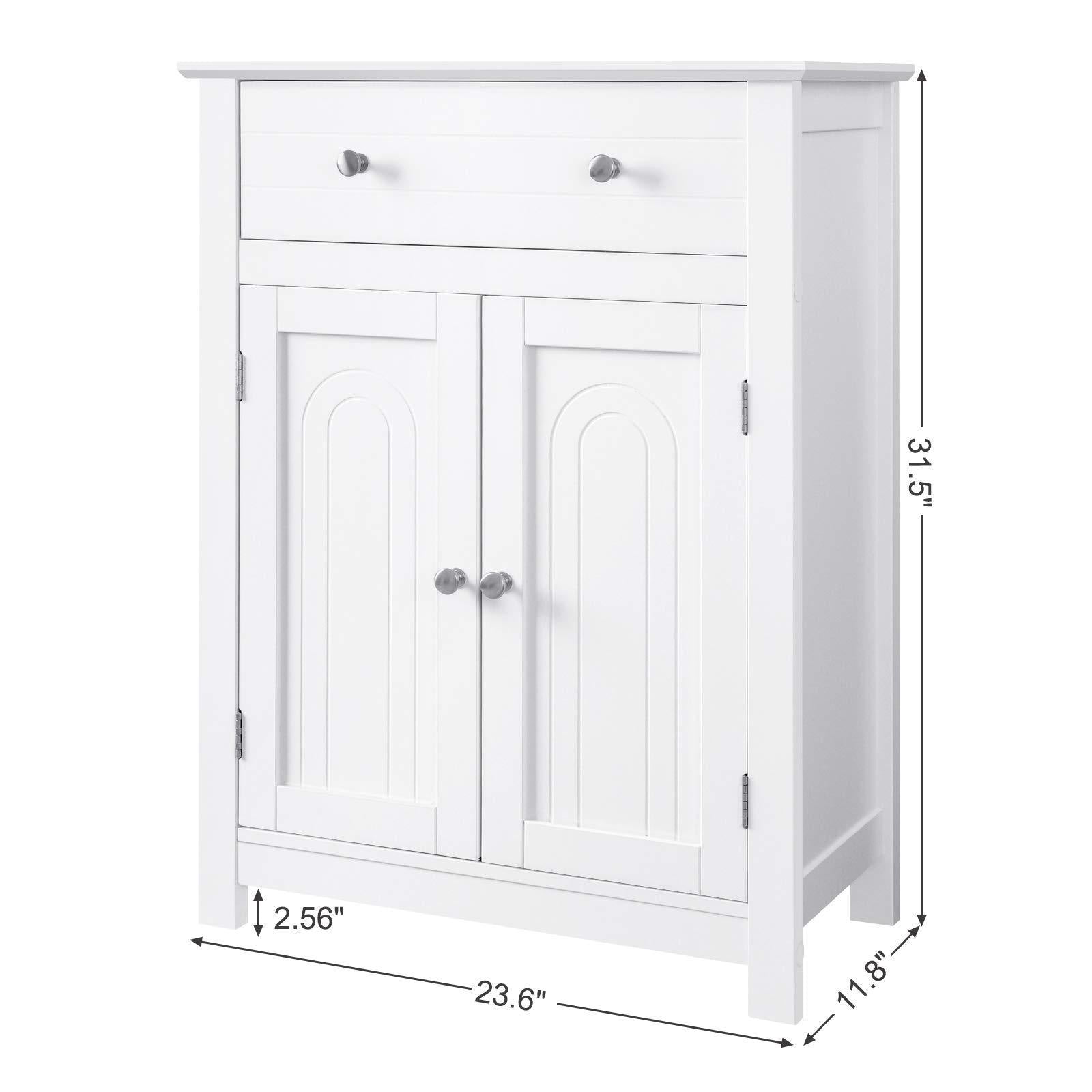 Top vasagle free standing bathroom cabinet with drawer and adjustable shelf kitchen cupboard wooden entryway storage cabinet white 23 6 x 11 8 x 31 5 inches ubbc61wt