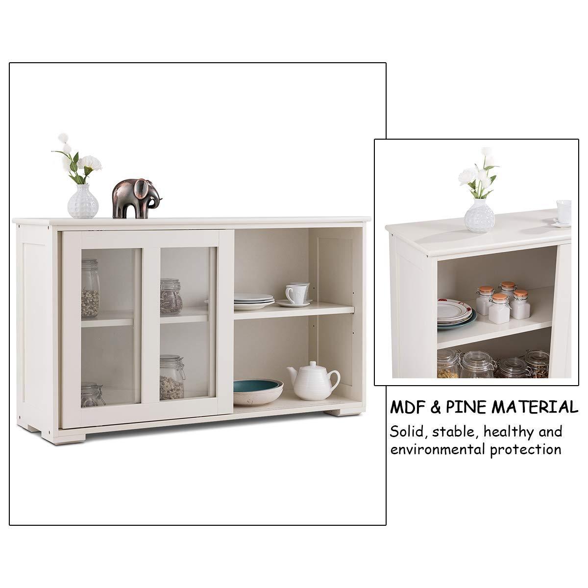 Results costzon kitchen storage sideboard antique stackable cabinet for home cupboard buffet dining room cream white with sliding door window