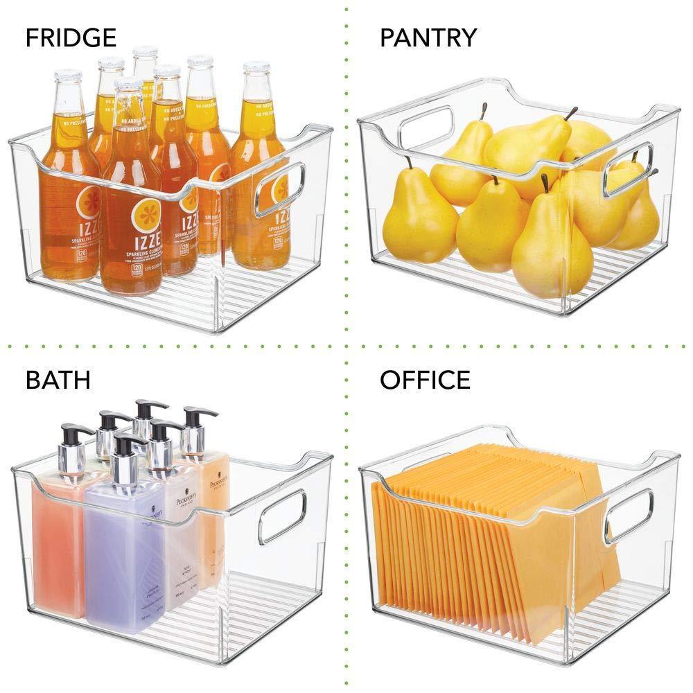 Explore mdesign plastic kitchen pantry cabinet refrigerator or freezer food storage bin with handles organizer for fruit yogurt snacks pasta bpa free 10 long 4 pack clear