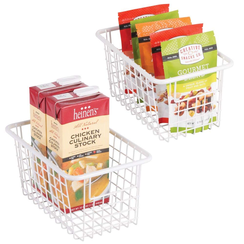 mDesign Modern Farmhouse Deep Metal Wire Storage Organizer Bin Basket with Handles for Kitchen Cabinets, Pantry, Closets, Bedrooms, Bathrooms, Laundry Rooms, Garages - 5.25" High, 2 Pack - Matte White