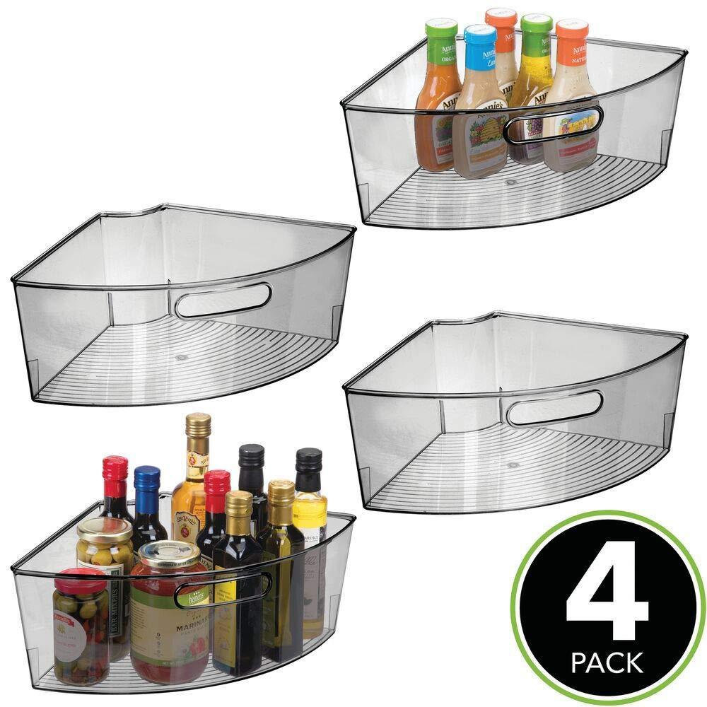 Select nice mdesign kitchen cabinet plastic lazy susan storage organizer bins with front handle large pie shaped 1 4 wedge 6 deep container food safe bpa free 4 pack smoke gray