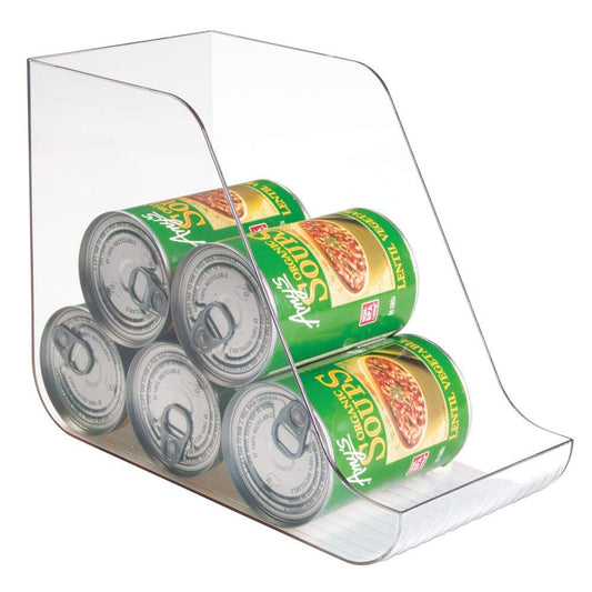 mDesign Large Standing Kitchen Can Dispenser Storage Organizer Bin for Canned Food, Soup, Dog Food, Pop/Soda - Compact Vertical Holder - Clear