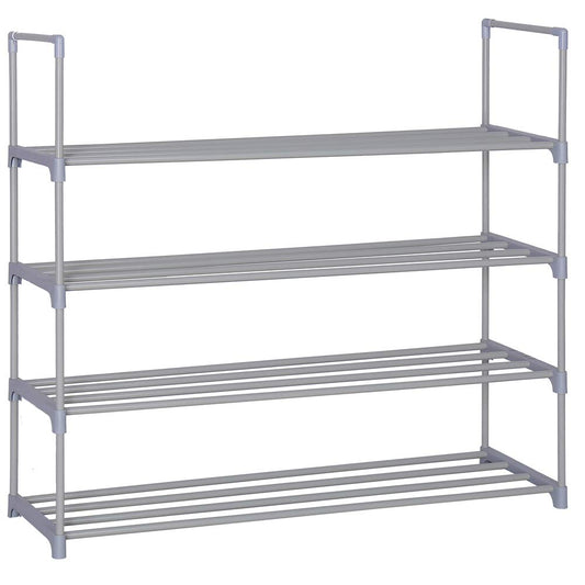 Home-Like 4-Tier Shoe Rack DIY Shoe Rack Tower Metal Storage Rack 20 Pairs Shoes Organizer Stackable Shoe Shelves Metal Shoe Stand in Black for Entryway Closet 35.6''W x 12''D x 33.27''H (Grey)