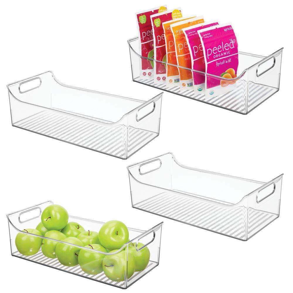 Budget mdesign wide plastic kitchen pantry cabinet refrigerator or freezer food storage bin with handles organizer for fruit yogurt snacks pasta bpa free 16 long 4 pack clear