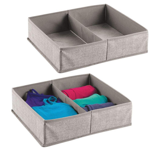 mDesign Fabric Dresser Drawer and Closet Storage Organizer for Underwear, Socks, Bras, Tights, Leggings - Pack of 2, 2 Compartments Each, Linen