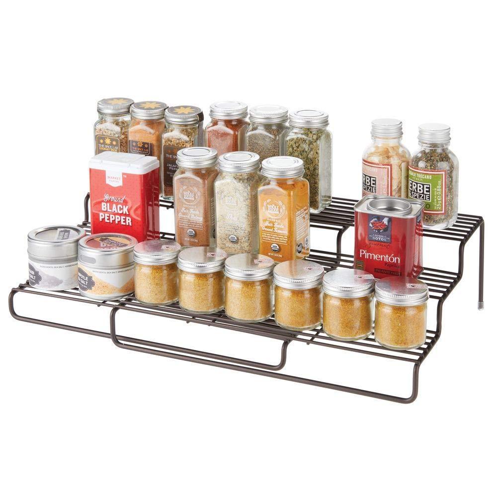 Kitchen mdesign adjustable expandable kitchen wire metal storage cabinet cupboard food pantry shelf organizer spice bottle rack holder 3 level storage up to 19 5 wide bronze